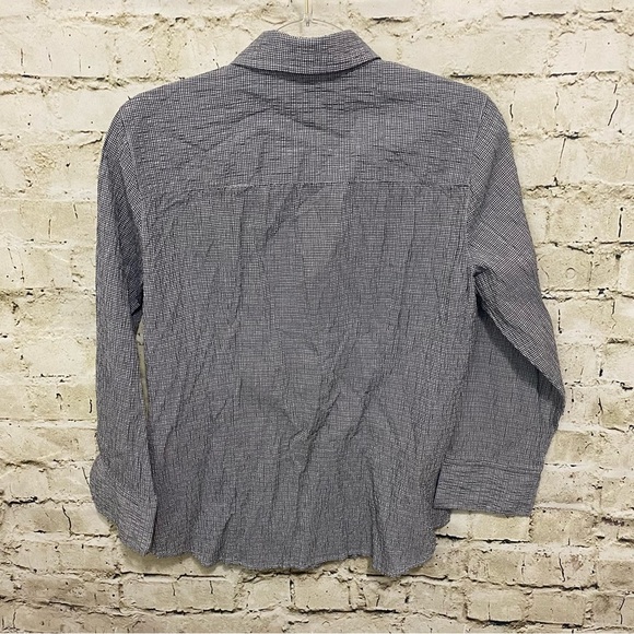 Foxcroft Black White Plaid Crinkle Fitted Stretch Button Up - Picture 3 of 4